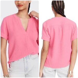 J.Crew V-neck double-gauze popover pink